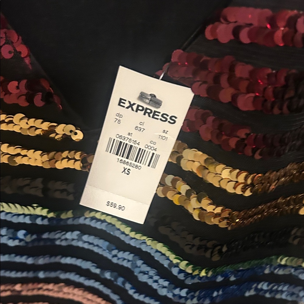 Express Black Multi-Color Sequin Stripe Tank Top - Picture 2 of 6